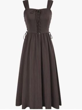 Scarlet Darkness Corset Midi Sleeveless Lace-Up Dress Coffee Color Women’s Large